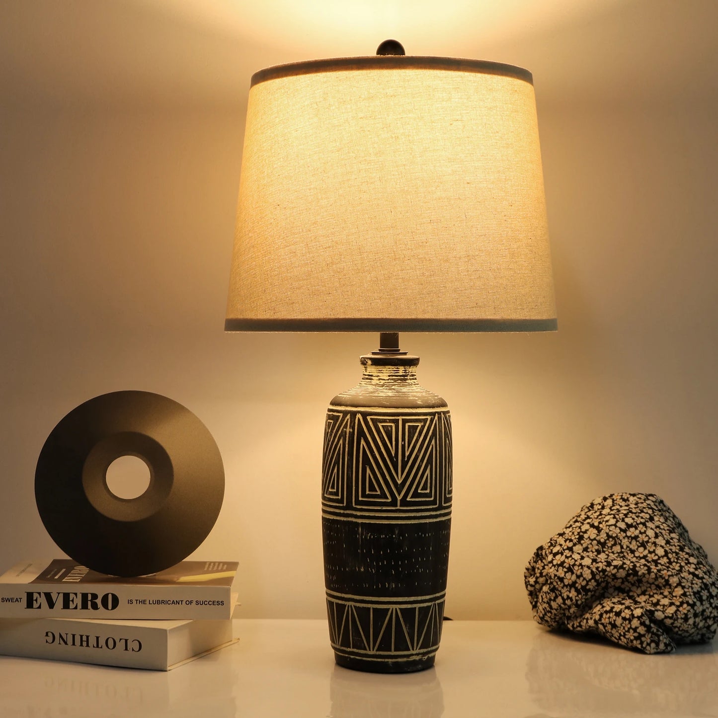 STANBOW 2 Pack Geometric Ceramic Table Lamp with Linen Shade