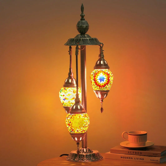 Turkish Mosaic Table Lamp With Three Handmade Glass Globes