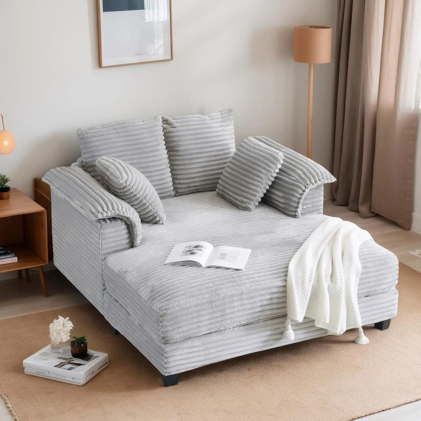 GUANGBAI Oversized Corduroy Reclining Chaise Sofa Bed