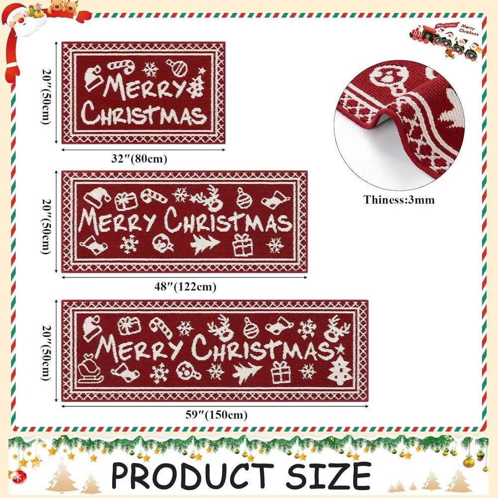 High-concerned Christmas Kitchen Rug Set Non-Skid Farmhouse