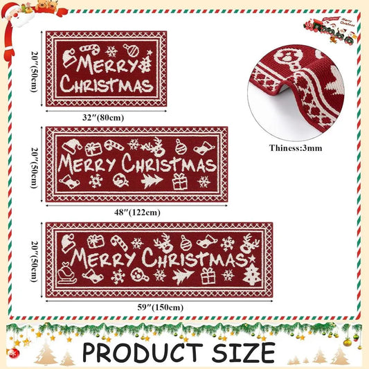 High-concerned Christmas Kitchen Rug Set Non-Skid Farmhouse