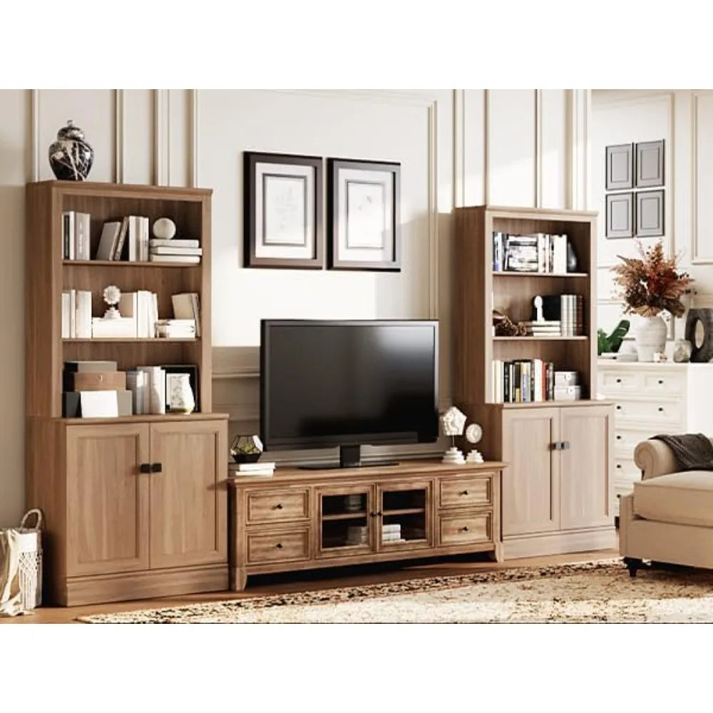 Oak Wood Freestanding Bookcase With Adjustable Shelves