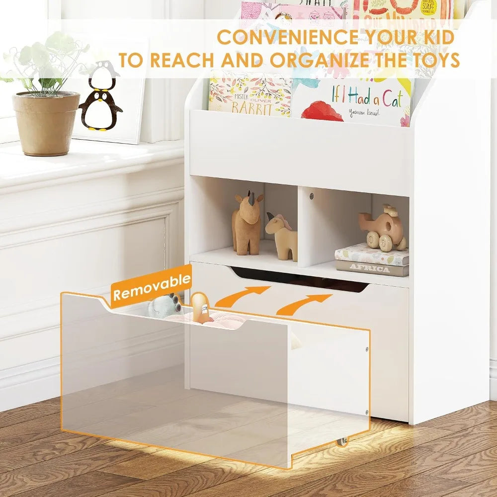 Hign-concerned Kids Bookshelf with Movable Toy Box Storage