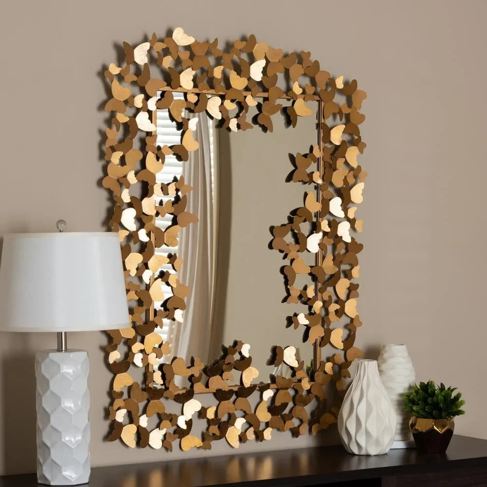 Dutrieux Antique Butterfly Accent Wall Mirror Metal Rectangular Decorative