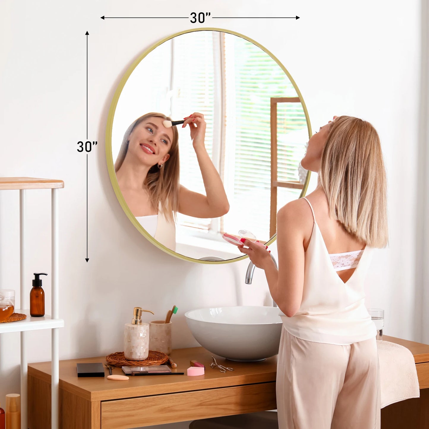 JHK Vanity Mirror Matte Metal Frame Round Wall Mounted