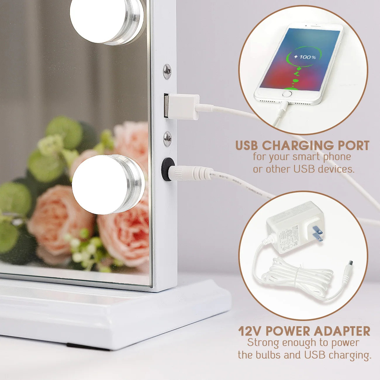 Hollywood Makeup Mirror With 18 LED Bulbs USB Charging Port