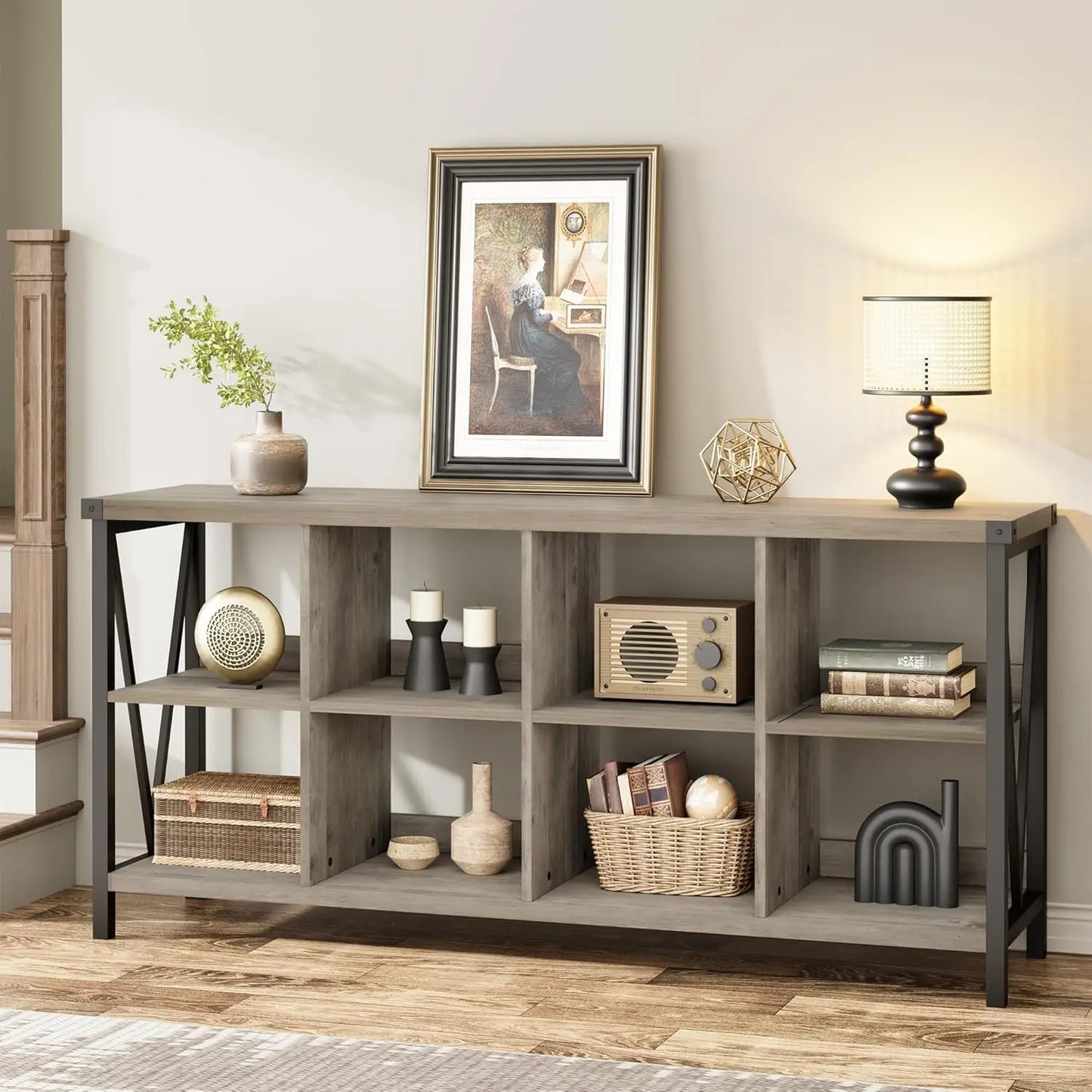 HiMISS Farmhouse Cube Storage Organizer Wood Bookshelf