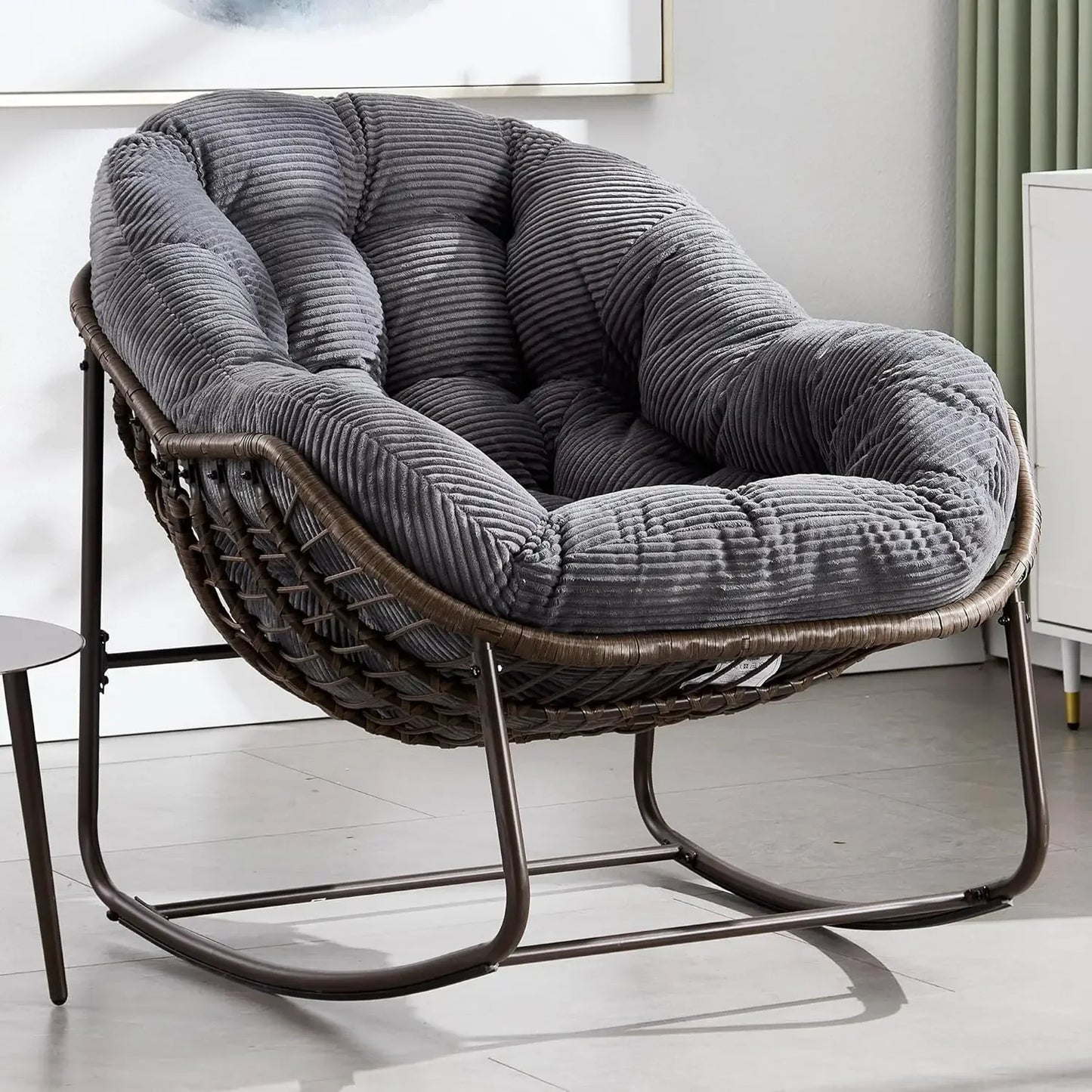 GUANGBAI Oversized Papasan Rocking Chair Padded Cushion
