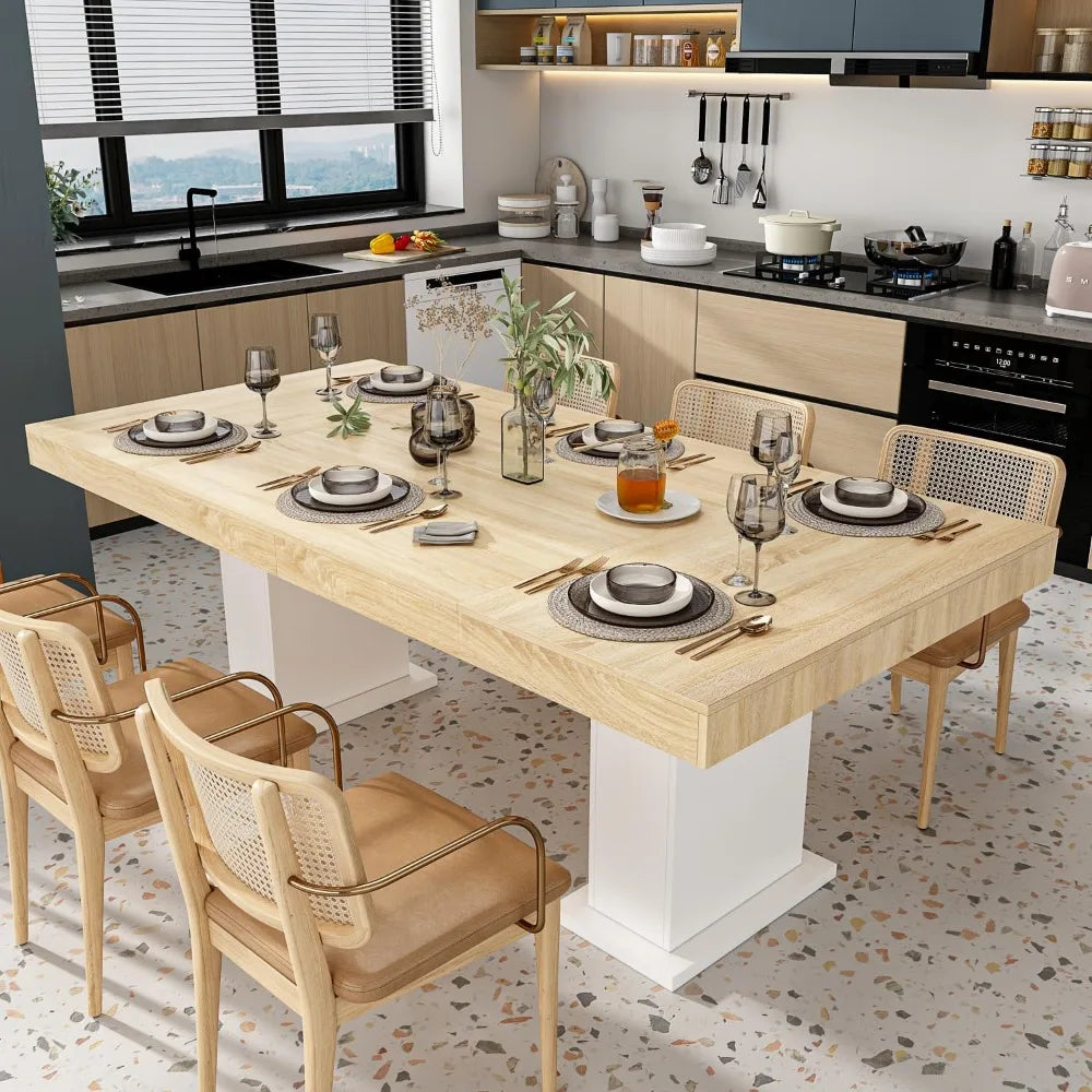 MKDK Modern Wood Dining Table With Pedestal Legs Home