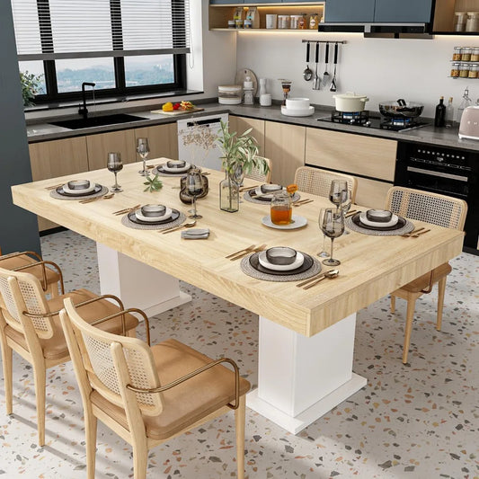 MKDK Modern Wood Dining Table With Pedestal Legs Home