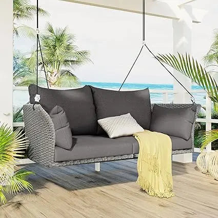 Acacia Wood Porch Swing With Hemp Rope Garden Swing