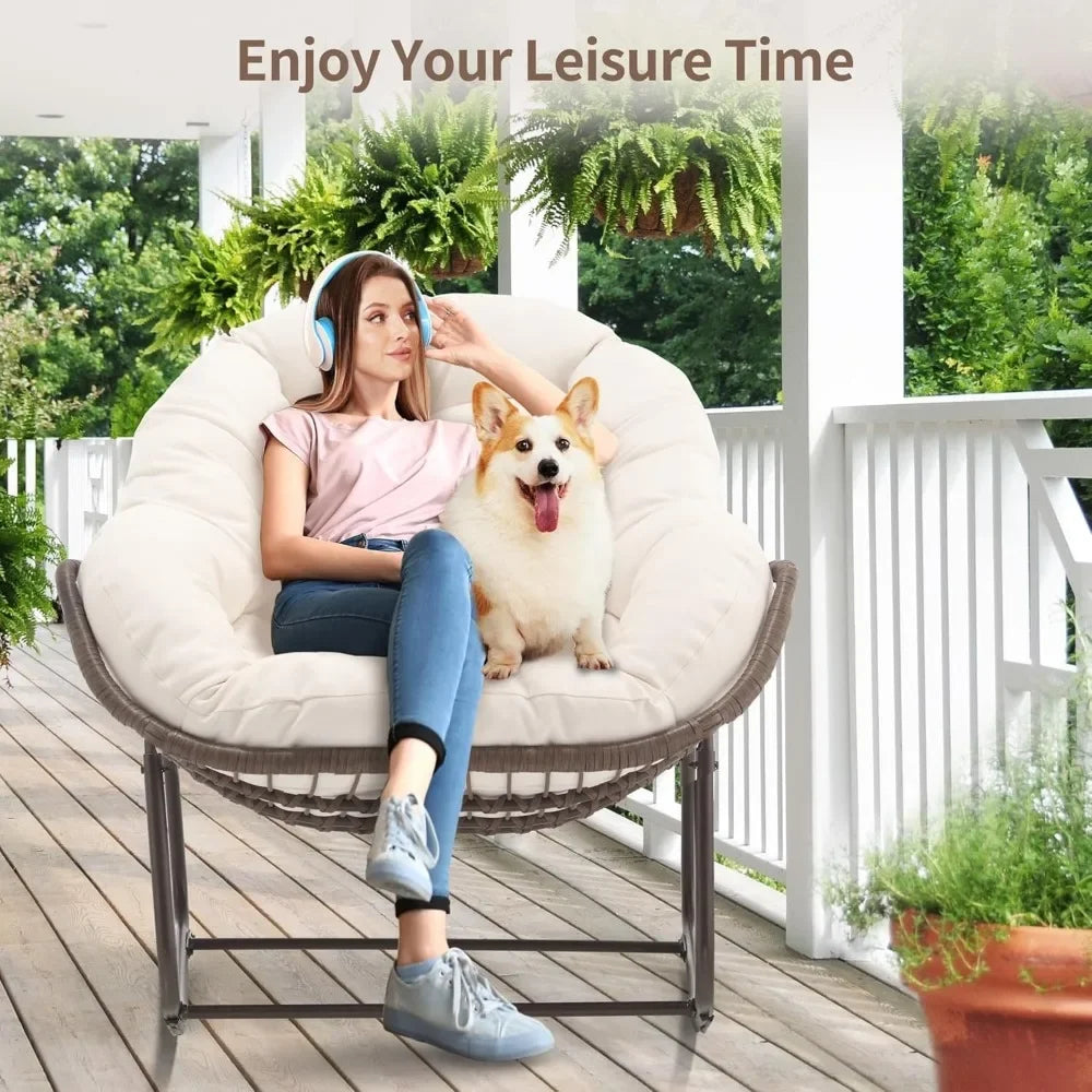 GUANGBAI Oversized Papasan Rocking Chair Padded Cushion