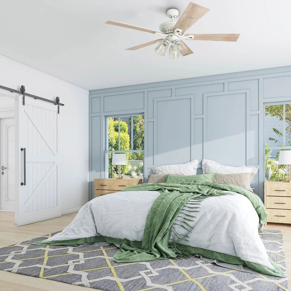 XMSJ Rustic Ceiling Fan with Seeded Glass Light Kit and Remote Control