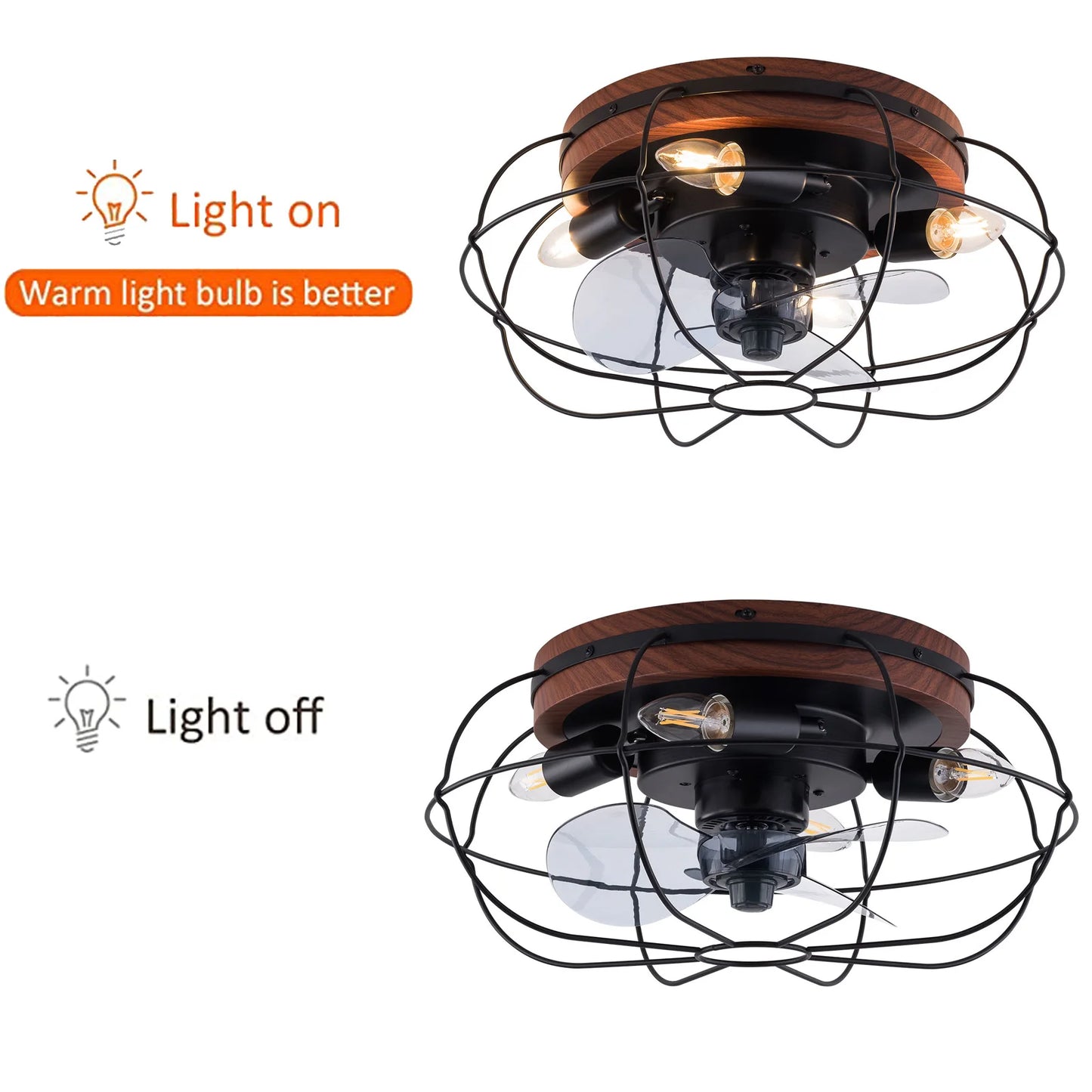 Vintage Caged Industrial Ceiling Fan Light With Remote Control