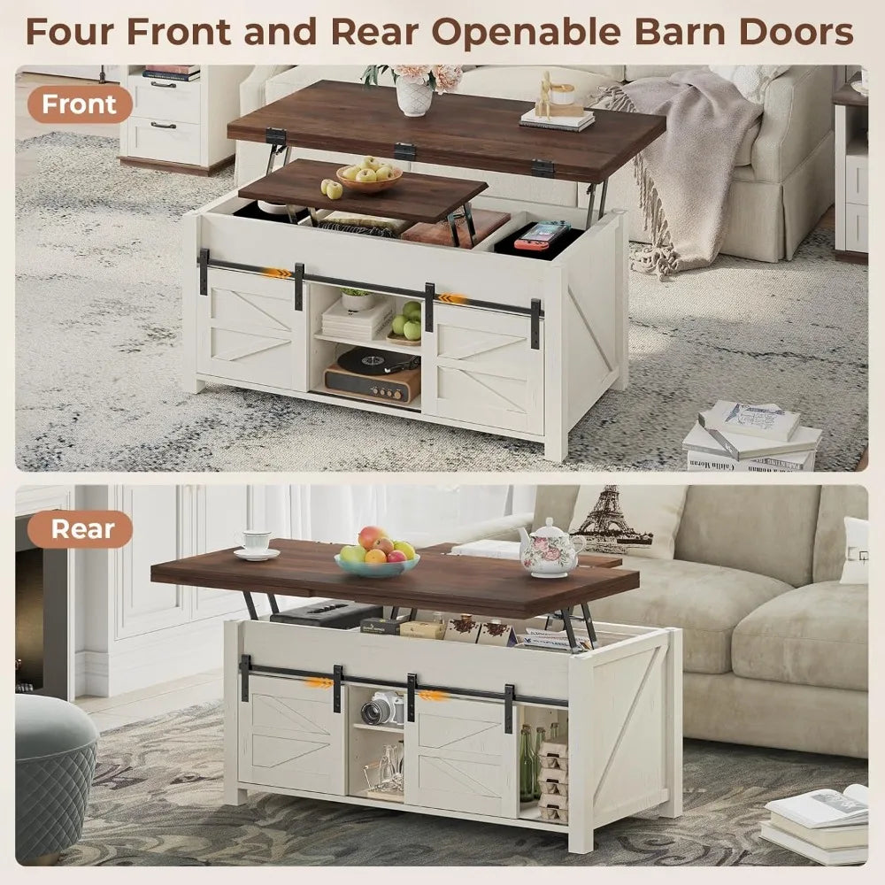 Preferred Lift Top Farmhouse Coffee Table With Adjustable Shelves