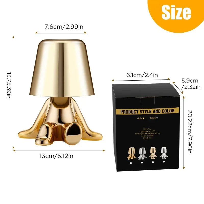 Golden Man LED Table Lamp With USB Rechargeable Lighting