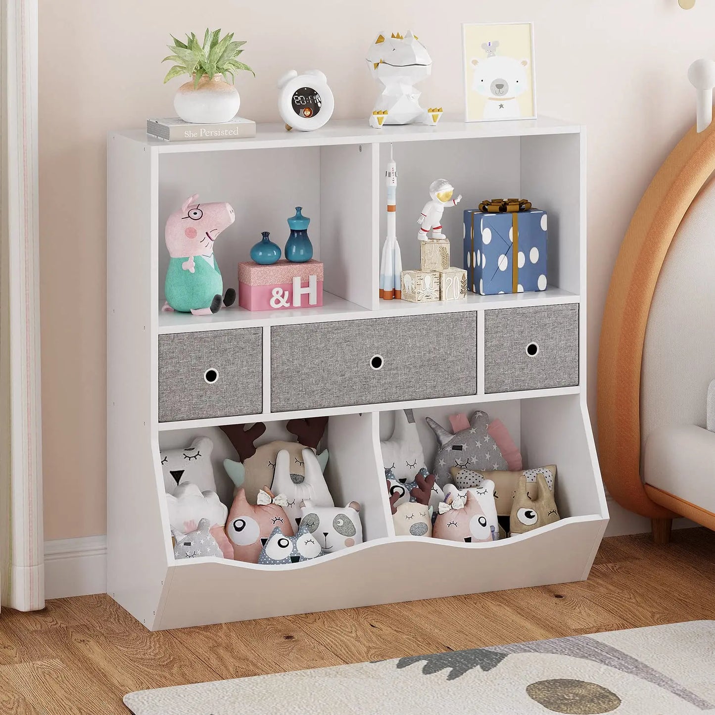 General Kids Bookshelf With Cubby Organizer Cabinet Drawers