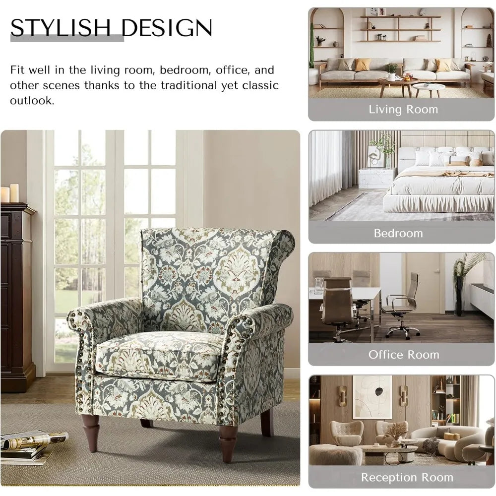 MKDK Modern Wingback Accent Chair Upholstered Armchair With Nailhead Trim