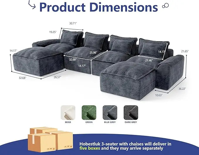 HUANZHUANG Cloud Modular Sectional Sofa With Ottomans