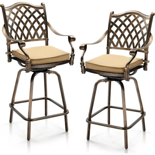 ANGDUO Cast Aluminum Outdoor Swivel Bar Stools 360 Degree Rotation