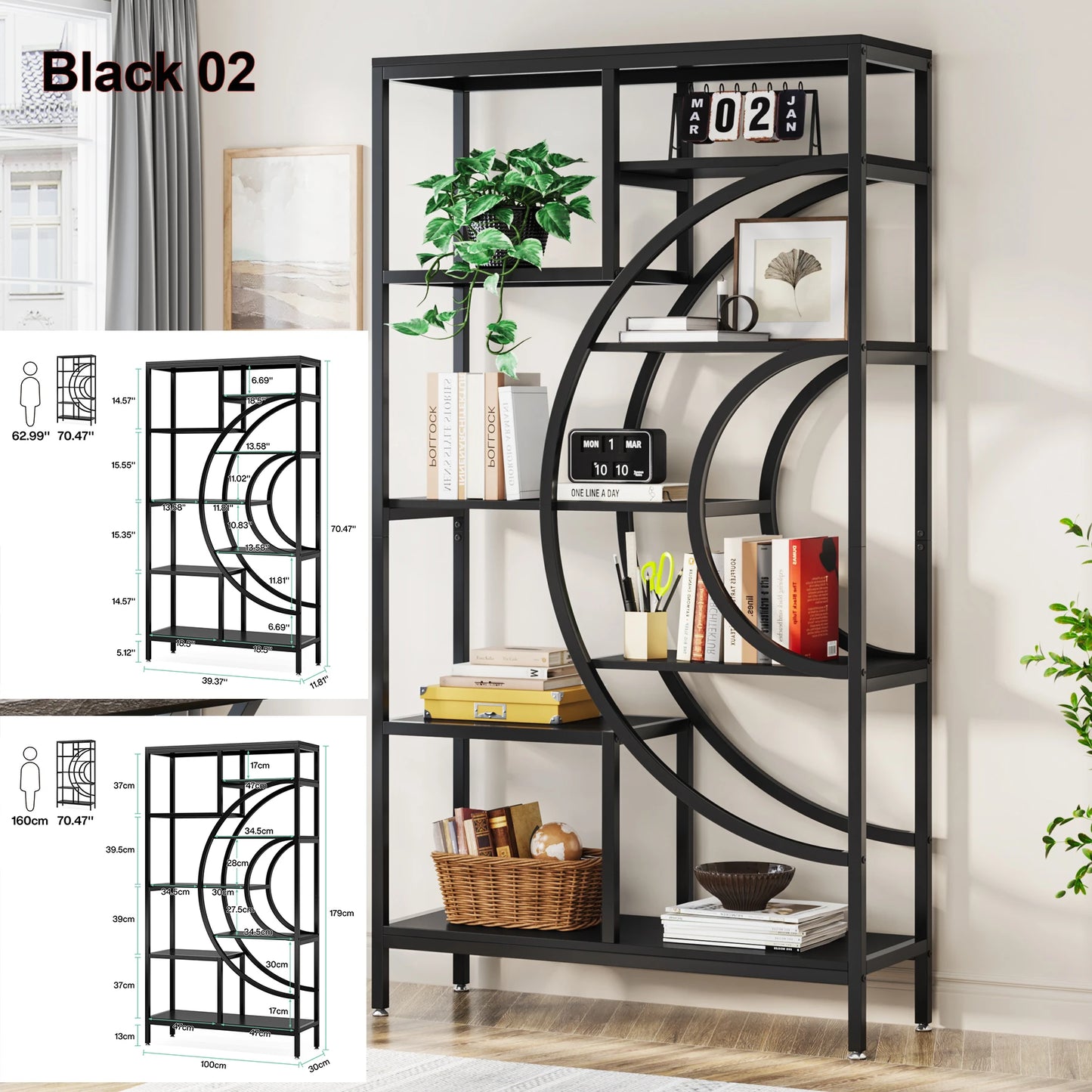 Tribesigns Industrial 5-Tier Etagere Bookcase Freestanding Tall Bookshelf