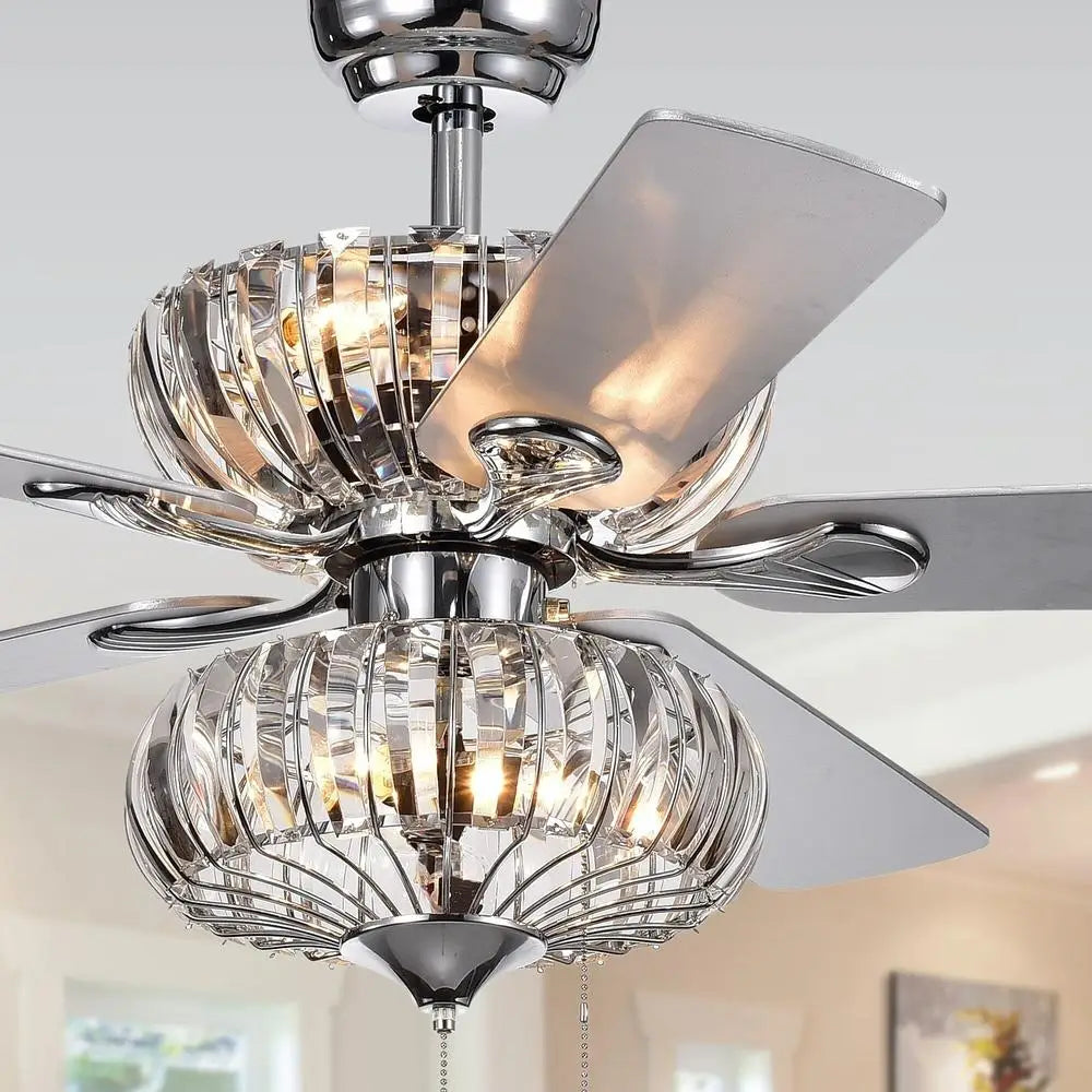 XMSJ Ceiling Fan Chrome 6 Crystal Shades Remote Lighting