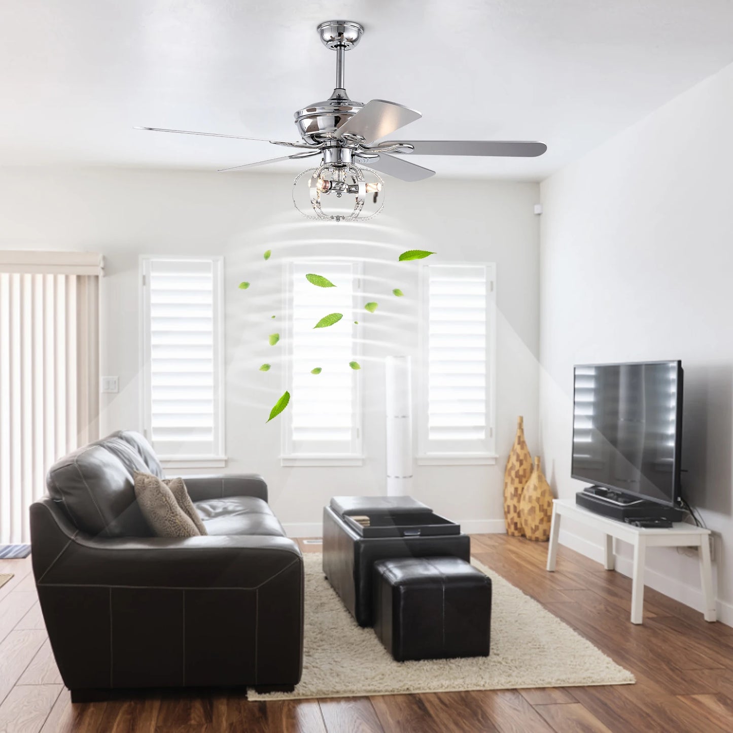 Modern Stainless Steel Ceiling Fan Light With Remote Dimming