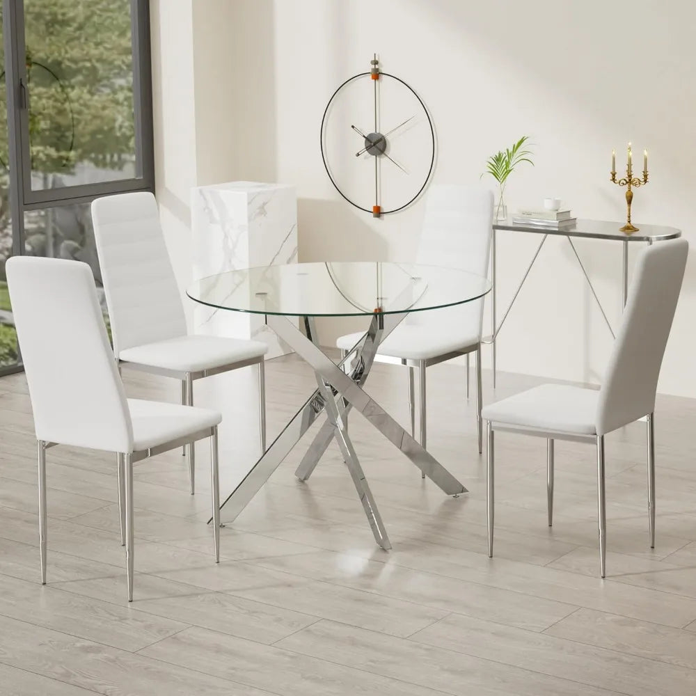 Tangxu Glass Dining Table With Chromed Legs Kitchen