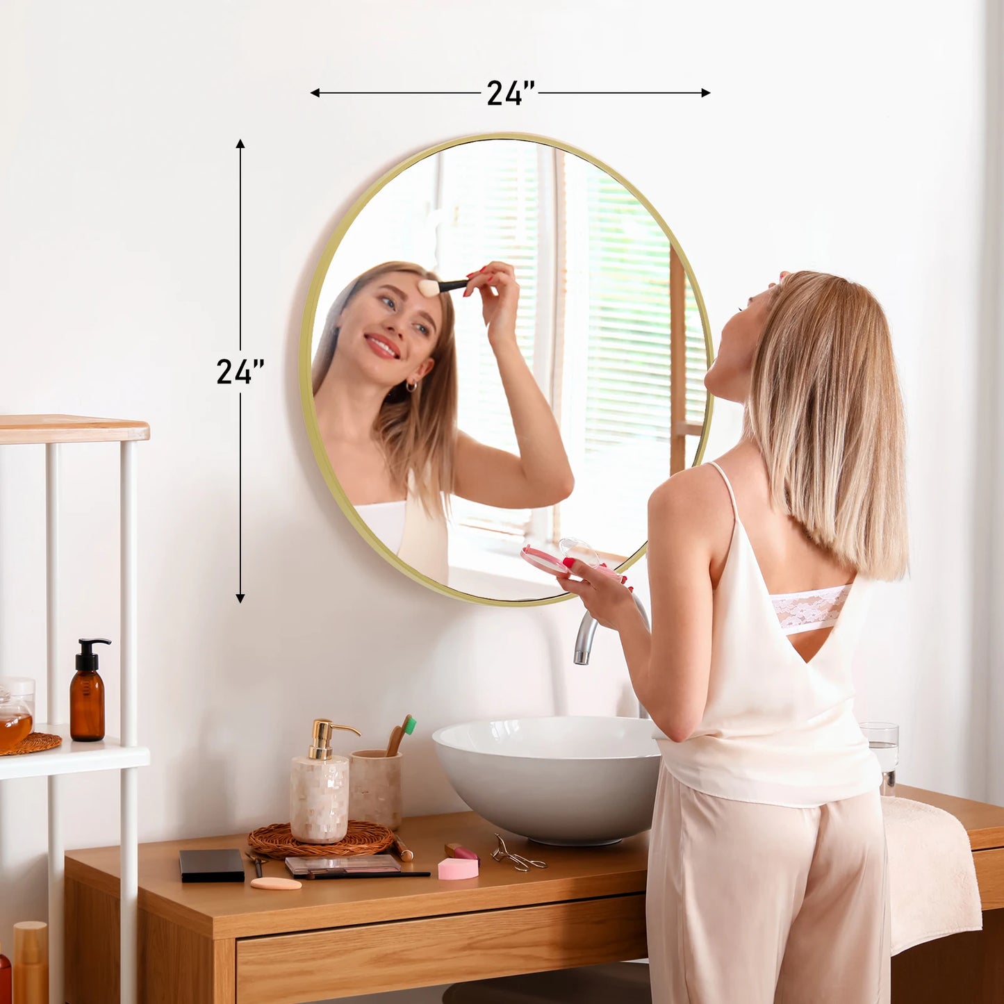 JHK Vanity Mirror Matte Metal Frame Round Wall Mounted