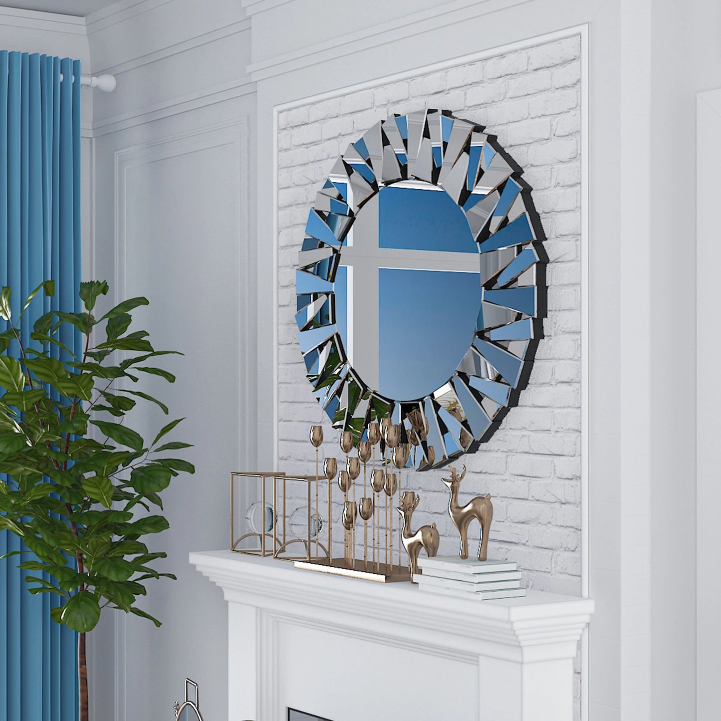Wisfor Sunburst Round Wall Mirror Modern Beveled Glass