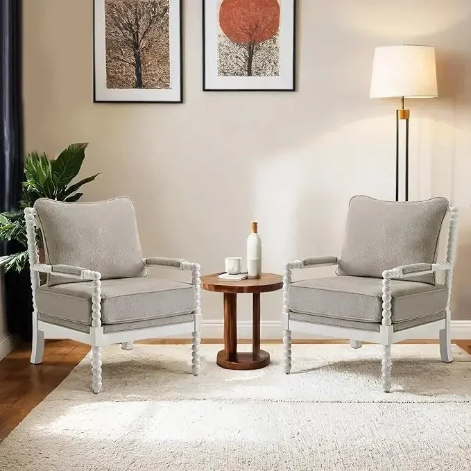 ANGDUO Linen Spindle Accent Chair With Wood Frame Cushion