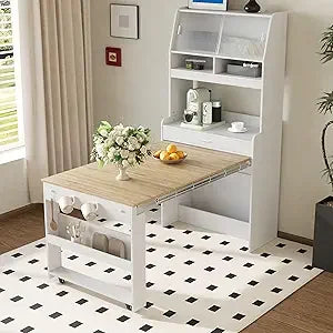 MKDK Modern Buffet Hutch Cabinet With Foldable Dining Table