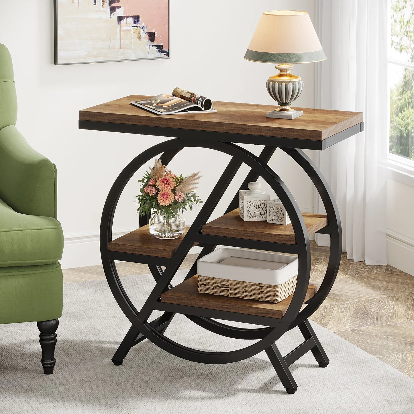 Tribesigns End Table Three Tier With Geometric Metal Frame