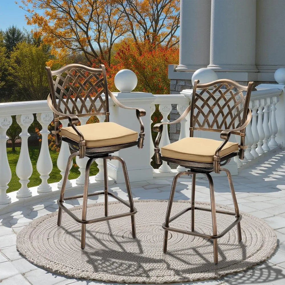 ANGDUO Cast Aluminum Outdoor Swivel Bar Stools 360 Degree Rotation
