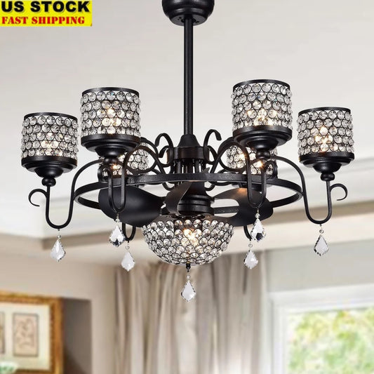 XMSJ Fandelier Crystal Ceiling Fan With Remote Control