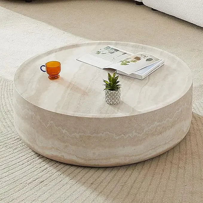 HUANZHUANG Faux Mars Pattern Round Coffee Table Living Room