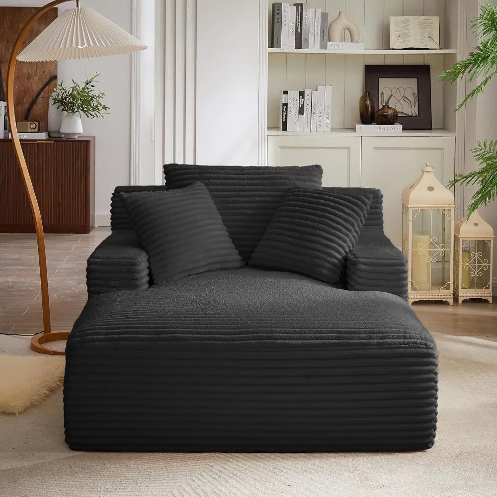 Oversized Corduroy Chaise Lounge Sleeper Sofa With Pillows