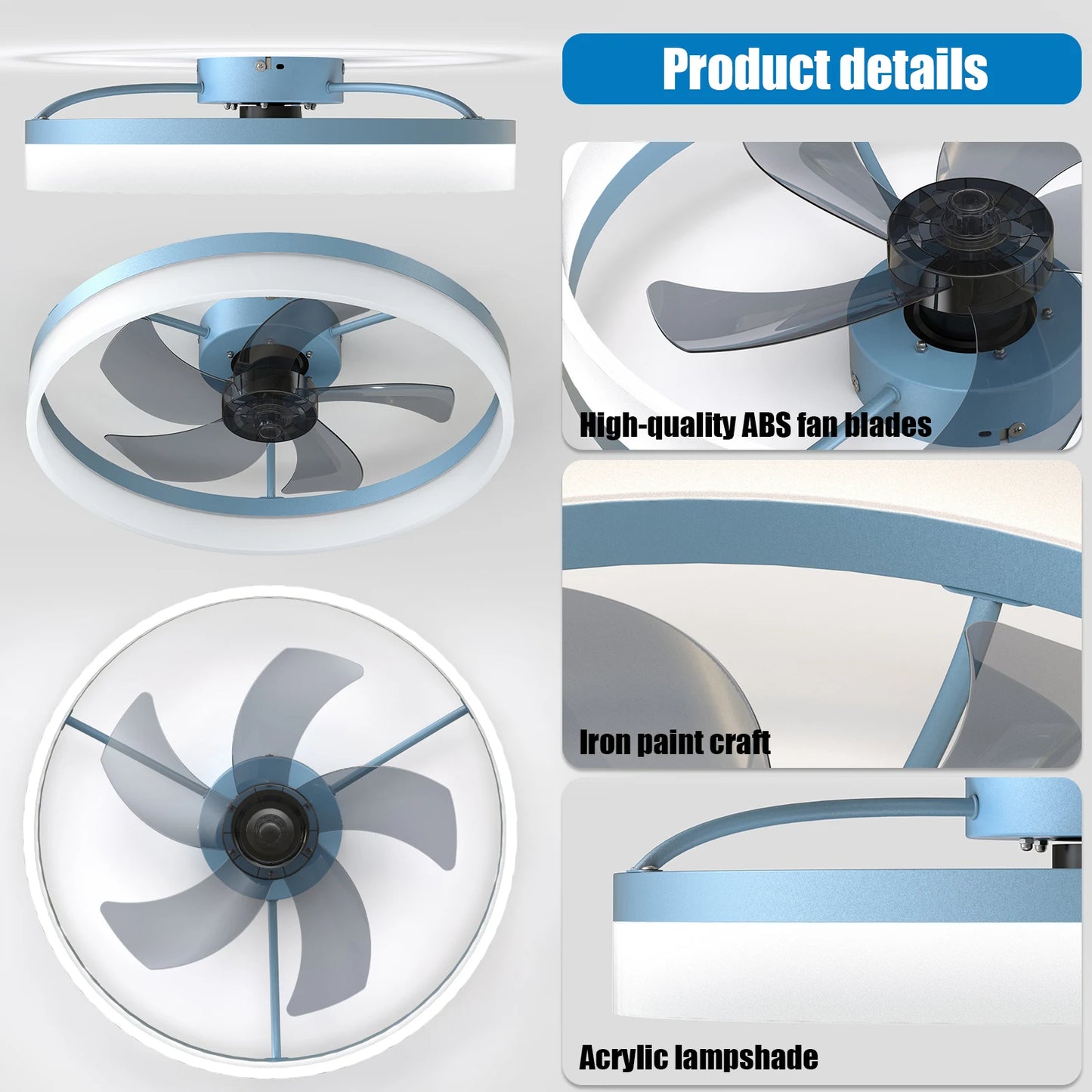 ARLGSITE Modern Ceiling Fan with LED Light 6 Speed Remote