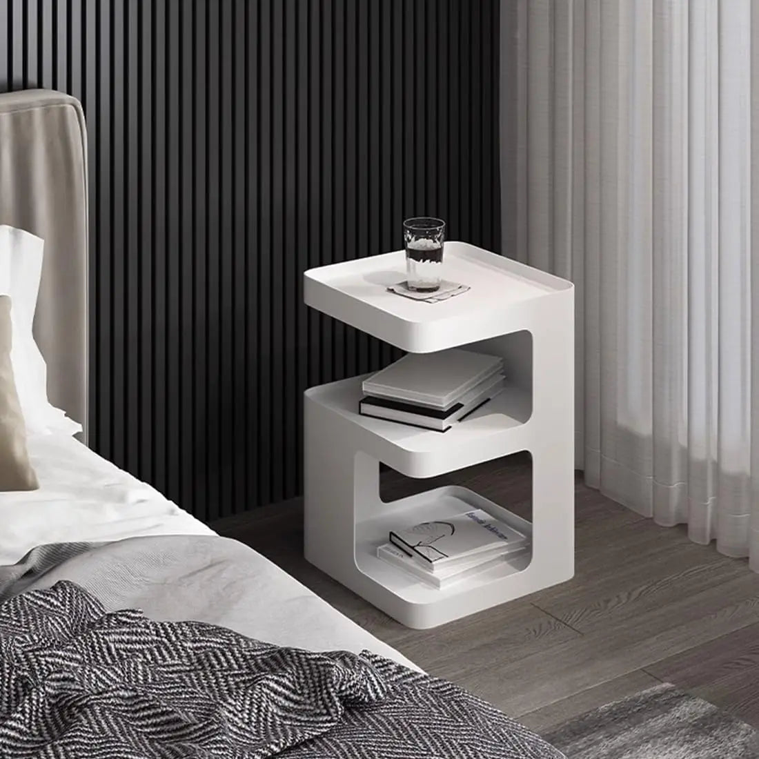 General Use Side Table Modern 3 Tier Glass Nightstand