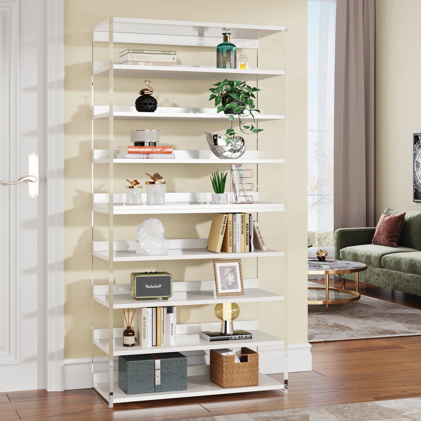 Tribesigns Acrylic Bookshelf With Wood Shelves Display