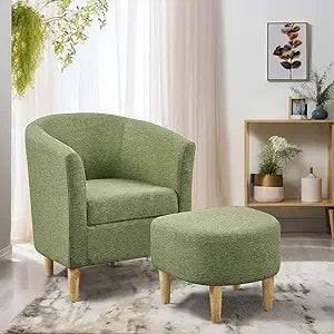Ticify Accent Barrel Chair With Ottoman Corduroy Midcentury