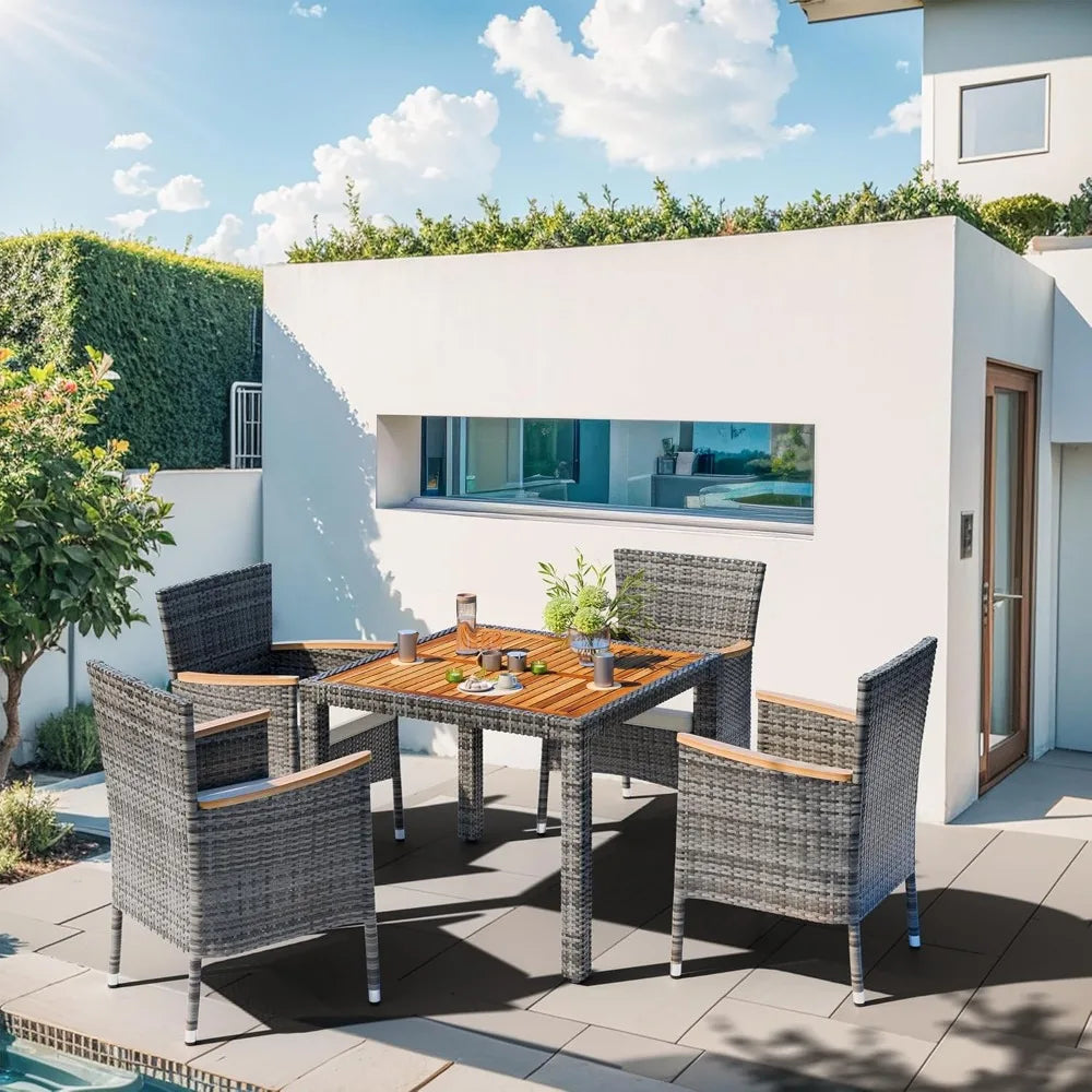 Wicker Patio Conversation Set Wooden Table And Cushions