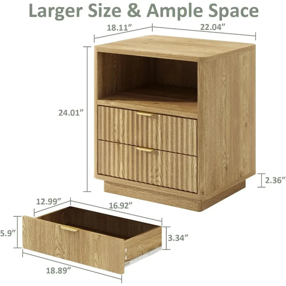 ANGDUO Fluted Nightstands Set Of 2 Wooden Bedside Tables
