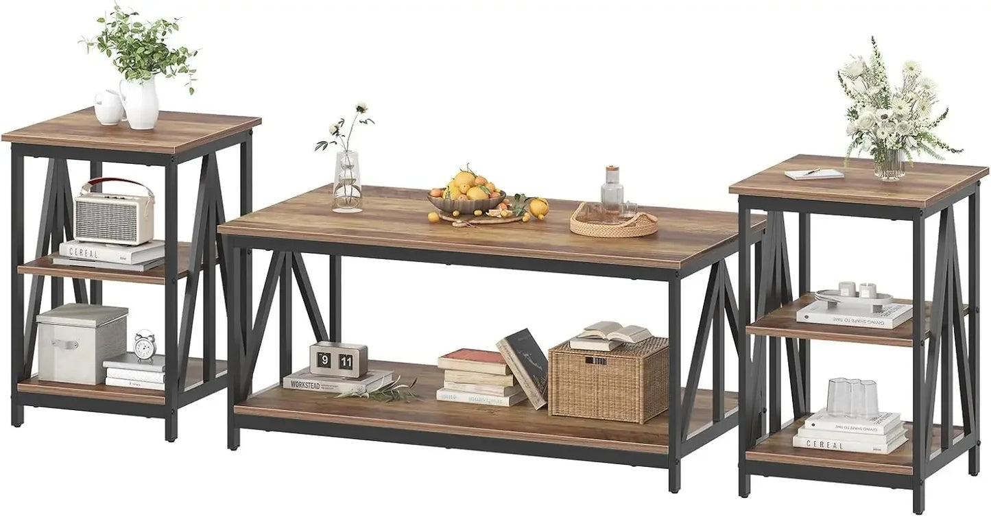 Angduo Industrial X Design Coffee Table Set Of 3 Modern