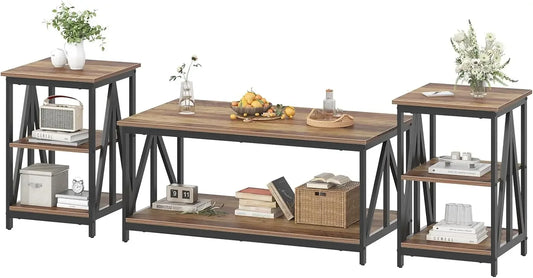 Angduo Industrial X Design Coffee Table Set Of 3 Modern