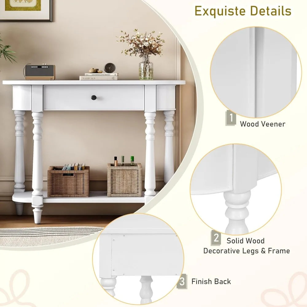 DAFIFY Curved Farmhouse Console Table With Drawer And Shelf