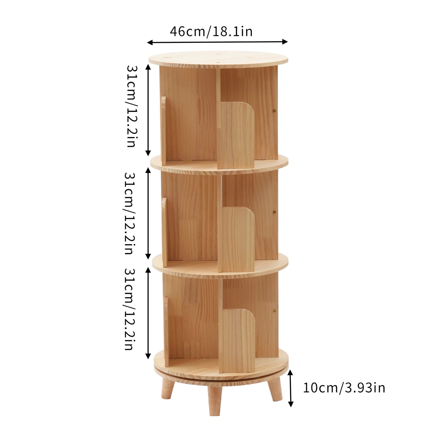 Finishes Rotatable Wooden Bookcase 1 To 6 Tiers Floor Stand