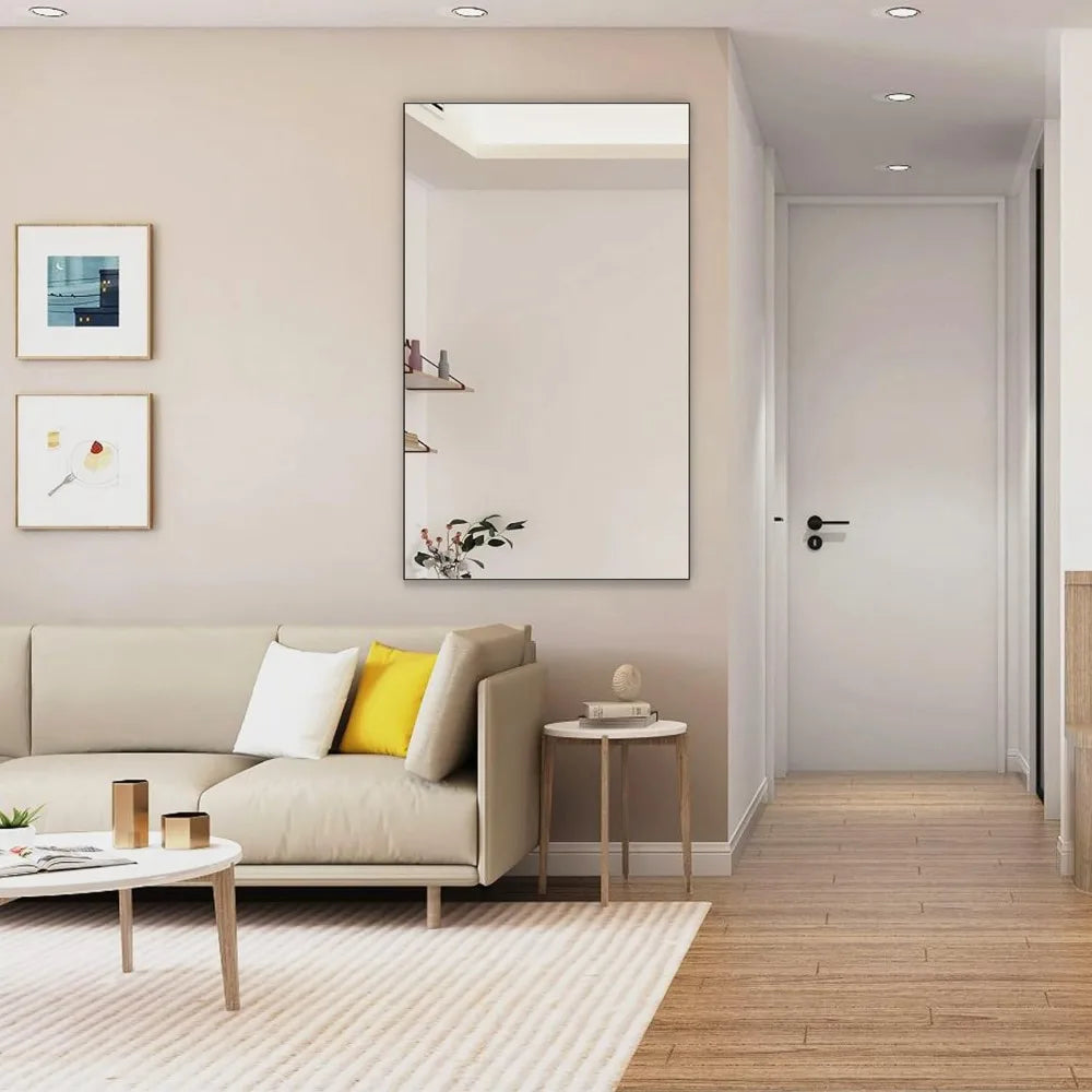 Modern Rectangle Wall Mirror Bathroom Mountable Aluminum Frame