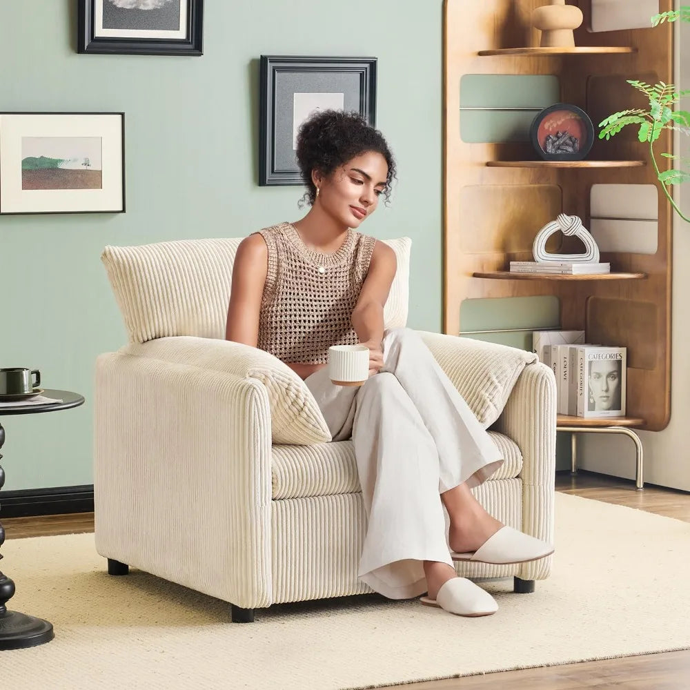 Corduroy Upholstered Accent Chair With Side Pocket