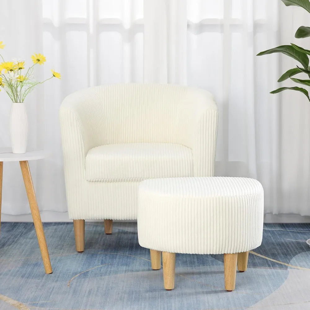 Ticify Accent Barrel Chair With Ottoman Corduroy Midcentury